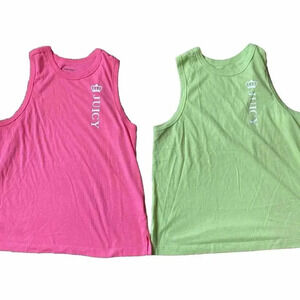 Juicy Couture Sport Bright Pink Green Athletic Top Stretch Comfort M Lot Of 2